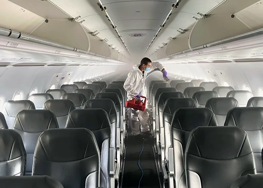 Airline cabin being detailed
