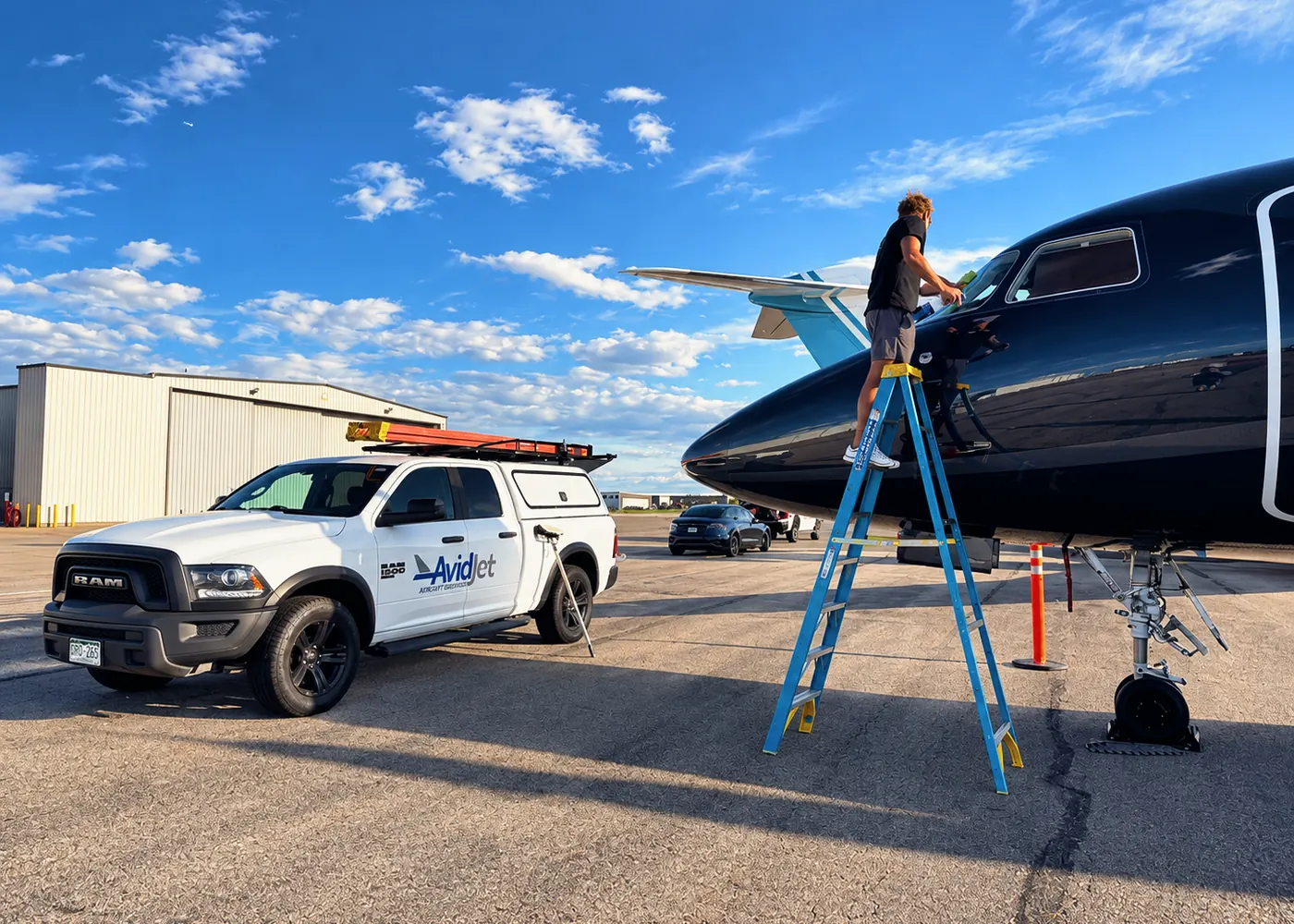 AvidJet technician working on a fleet aircraft