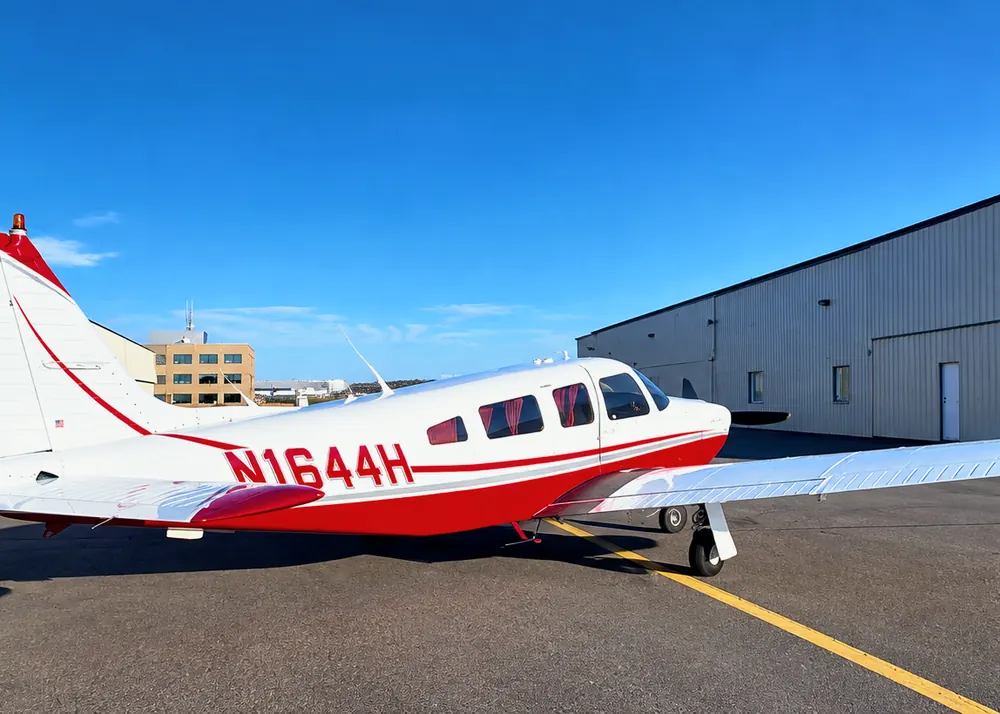 Privately owned business jet in a hangar
