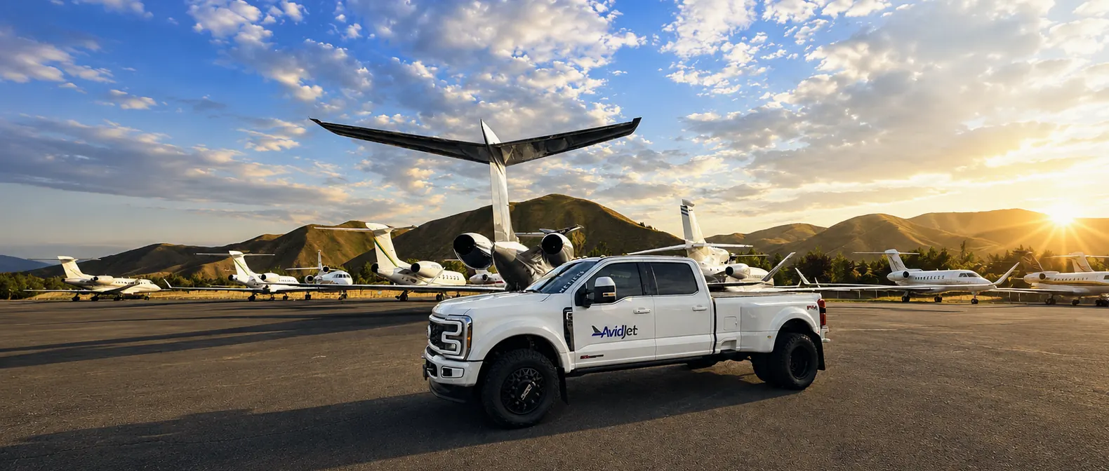 Business jet parked on an airport ramp
