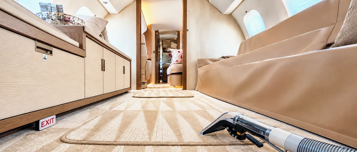 Aircraft cabin carpet being extracted