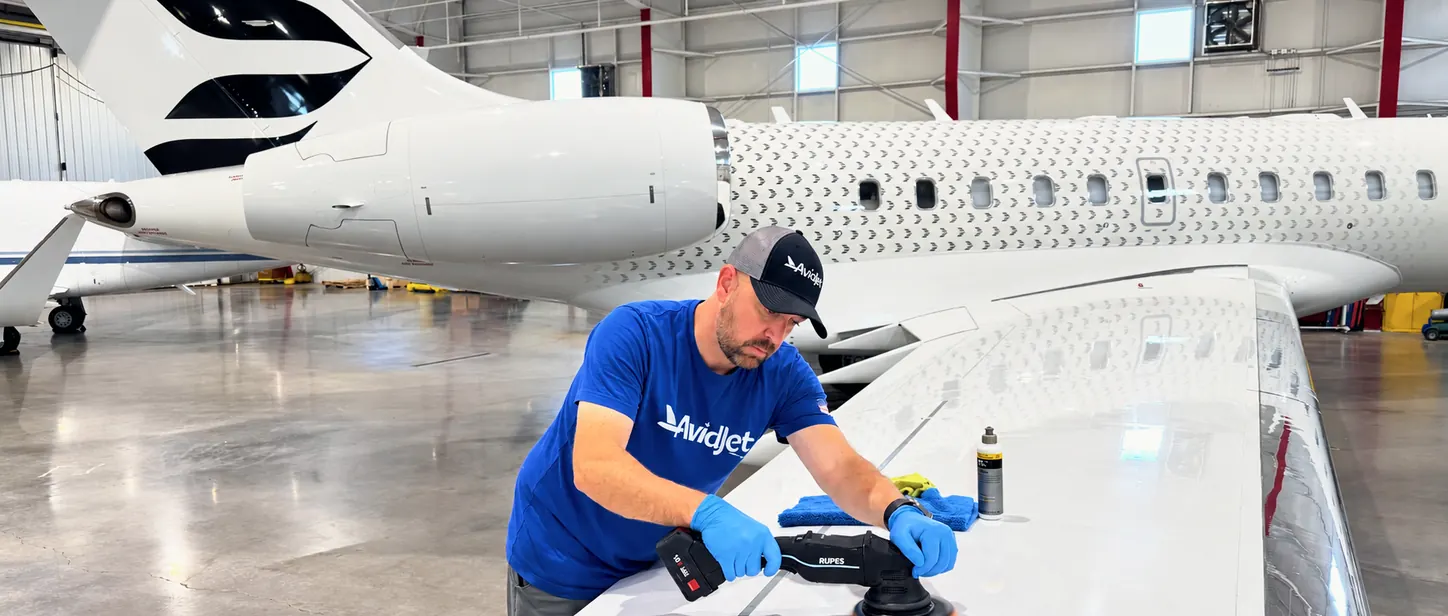 Aircraft paint being machine polished