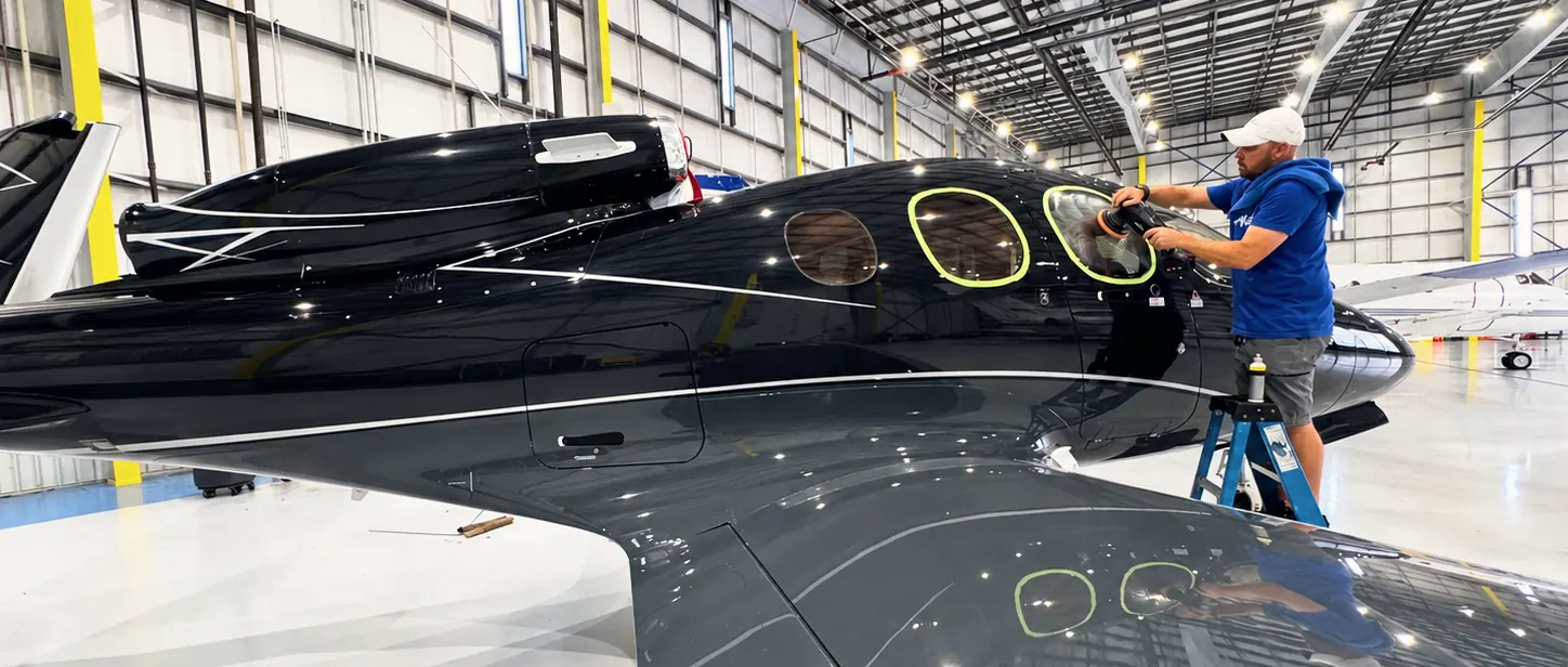 Aircraft windscreen being polished
