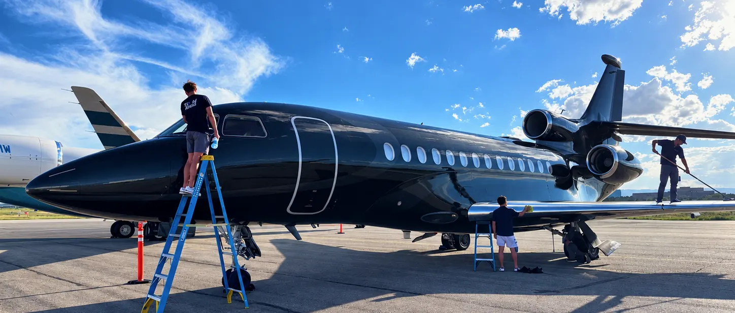 AvidJet technician detailing a business jet