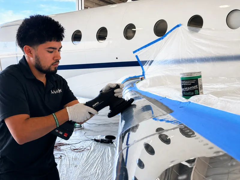 Polished aircraft brightwork